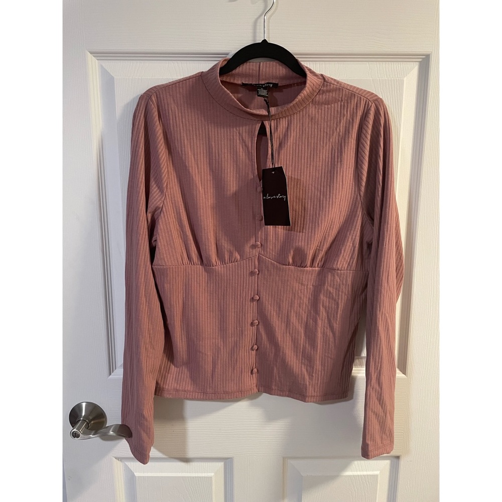 A…Love Story Women’s Long Sleeve Keyhole Mock Turtleneck Blouse